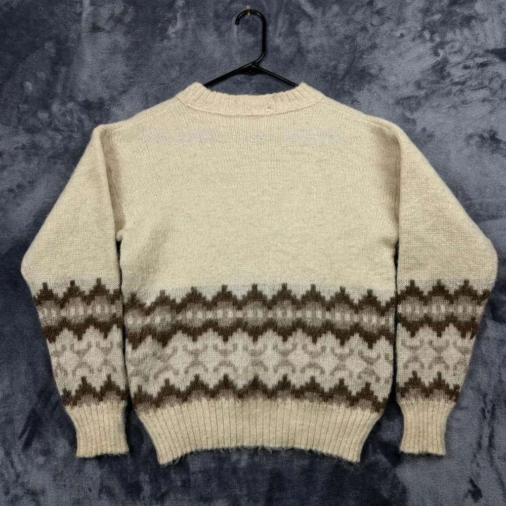 Samband of Iceland Sweater Mens M Cream Brown Fair Isle Wool Pullover Vintage